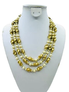 TRIFARI Vintage 40er Jahre Faux Barock Perle "Baby Zahn" Dreifach Strang Halskette - Bild 1 von 13