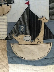 Pottery Barn Kids Row Your Boat Crib Toddler Quilt Nautical Sailboat Blue EUC - Picture 1 of 3