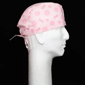 Breast Cancer Awareness Pink Ribbon & Flower on light Pink Theme Scrub Hat - Picture 1 of 1