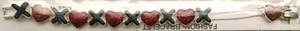 Kisses and Hearts Slide Charm Bracelet XXX Silver Tone Black & Red VTG NOS - Picture 1 of 2