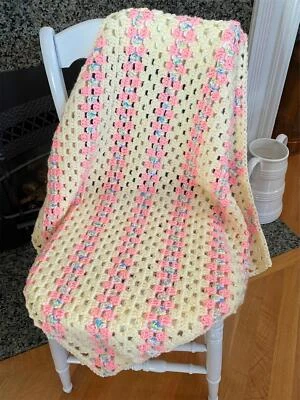 Handmade Crochet C2C Granny Blanket Afghan Baby Toddler Multi Pink Girl 28 x 28" - Image 1 of 3