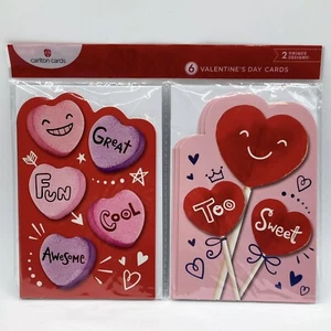 Conversation Hearts & Lollipops Valentine's Day Cards 6-Pack 2 Unique Designs - Picture 1 of 2