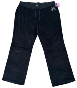 Y2K Joe Boxer Velour Black Track Pants Size 1X Bling Angel Wings - Picture 1 of 9