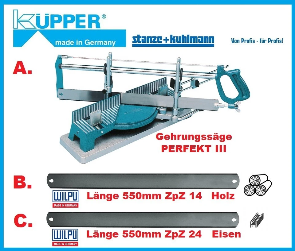 KÜPPER ; WILPU KÜPPER Gehrungssäge PERFEKT III / WILPU Ersatzblatt Holz Metall 550 mm ZpZ 14 24