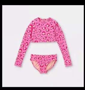 NEW Cute Cat & Jack Pink Leopard print swimsuit for girls size XS (4-5)  2pc NEW - Picture 1 of 2