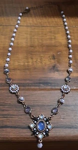 Collana Avon SP stile vittoriano tono rame 18" perline fiori pietra ovale blu - Foto 1 di 9