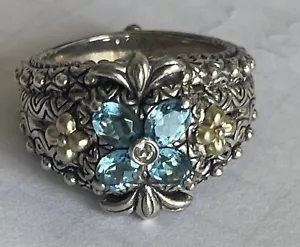Barbara Bixby Blue Topaz Sterling Silver & 18k Gold Flower Gemstone - Picture 1 of 4