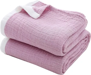 SE SOFTEXLY Muslin Throw Blankets, 4-Layer Cotton Blanket for Couch/Bed, Light C - Picture 1 of 12