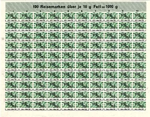 Lebensmittelkarte BRD 100 Reisemarken über je 10g Fett = 1000g Januar-Mai 1950 - Bild 1 von 1
