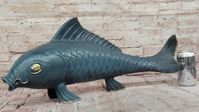 Bronze Koi Fish Sculpture Decorative Asian-Inspired Art Piece Gold Accents - Image 1 of 4