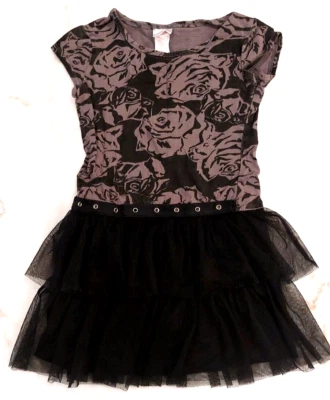 Girl's Xhilaration Floral Printed Black Mini Dress Ruffle Skirt Size XS - Image 1 of 4