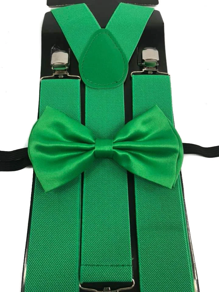 Pajarita y tirantes anchos de 1,5" de ancho para accesorios de fiesta de boda color verde Foto 1 de 1