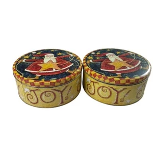 Lote 2 Latas de Galletas de Navidad 7.7 en Amarillo Alegría Motivo Vintage Redondo Grande u - Imagen 1 de 6