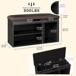 Shoe Bench with Cushion 3 Compartments Entryway Storage Padded Seat Furniture - Picture 1 of 19