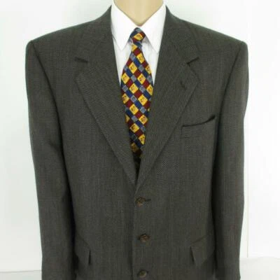 46 L Jeffrey Banks Brown Tweed Wool Poly 3 Btn Mens Jacket Sport Coat Blazer - Image 1 of 4