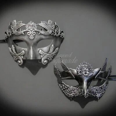Couple's Masquerade Masks |Roman Masquerade Masks Chrome/Silver - Image 1 of 4