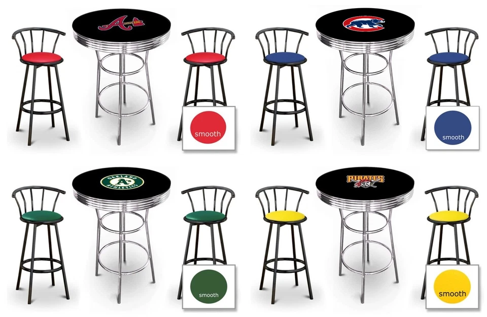 Juego de mesa de bar MLB negro taburetes de metal negro vinilo coloreado logotipo del equipo de béisbol  Foto 1 de 1
