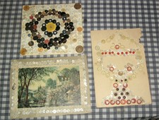 Lot 3 "Button Art" Pictures,Vintage 1950's,Creative Sewing Decorations,Handcraft
