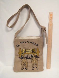 LA ESPERANZA EL SALVADOR BURLAP SHOULDER BAG EMBROIDERED OXEN FULLY LINED NEW - Picture 1 of 10