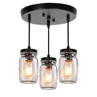 Farmhouse Glass Mason Jar Light Fixture Adjustable Kitchen Island Pendant Light - Image 1 of 4