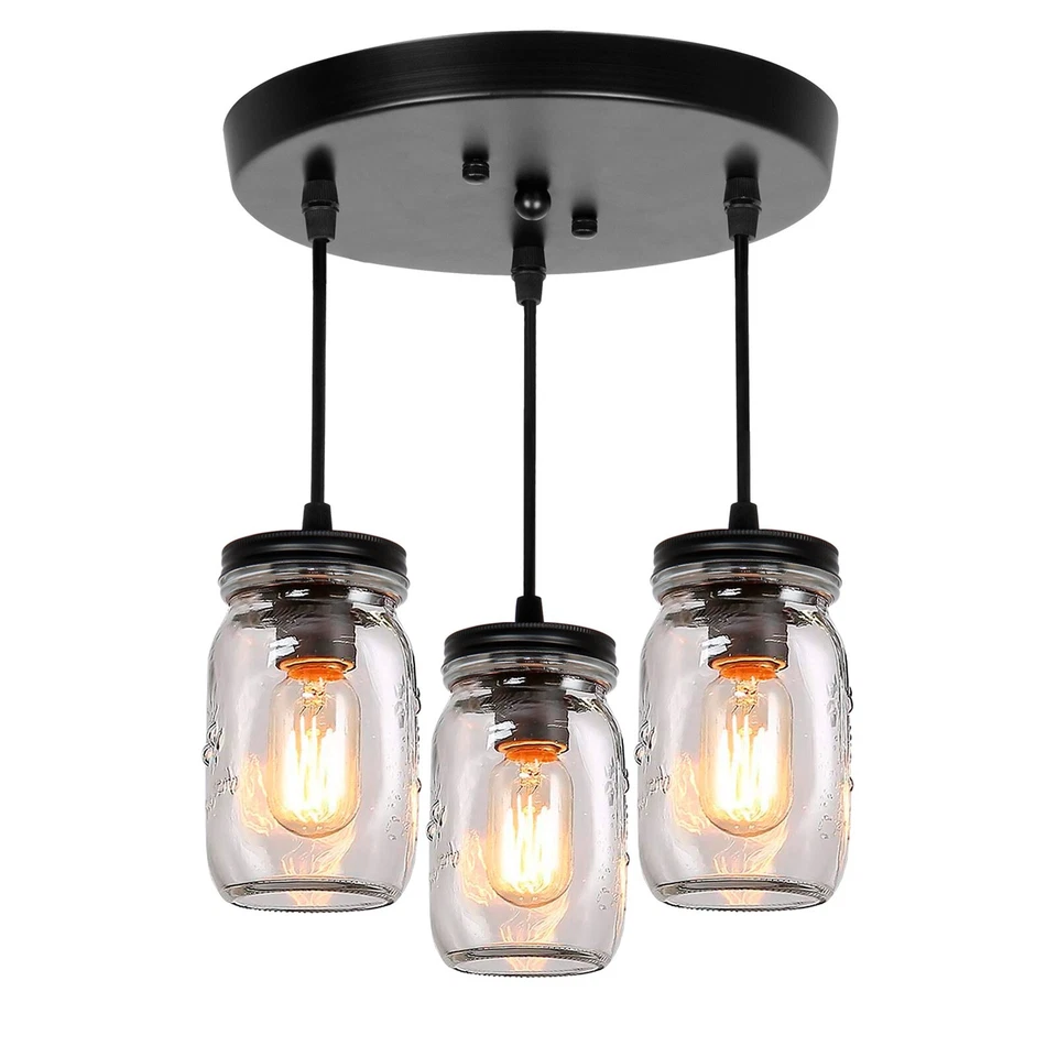 Farmhouse Glass Mason Jar Light Fixture Adjustable Kitchen Island Pendant Light - Image 1 of 4
