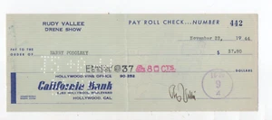 singer RUDY VALLEE signed 1944 check to musician Harry Podolsky violinist Vallée - Picture 1 of 7