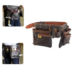 Leather Oil Tan Tool Belt Double Holder Pouch Multi Waist Builder Carpenter Bags - Picture 1 of 2
