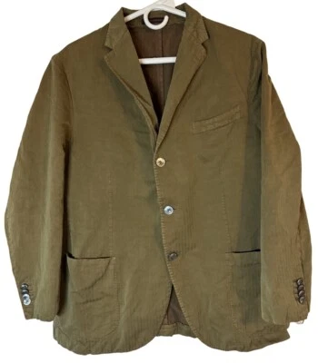 Gigi Blazer 夹克男式 Med Army Hunter 绿色人字形 3 按钮 Hipster — 第 1/4 张图片