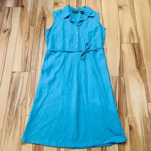 Vestido midi vintage Eddie Bauer para mujer talla 12 pequeño sin mangas de lino azul con cinturón - Imagen 1 de 7