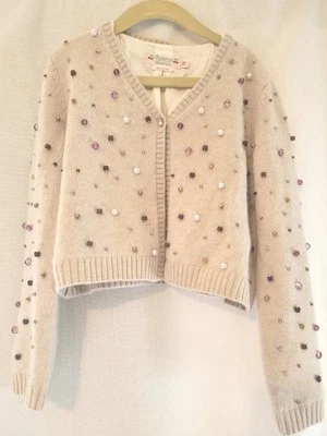 Bonpoint Tholmine Cashmere Cream Girl Cardigan Silk Lined Crystal/pearls Size 12 - Image 1 of 4