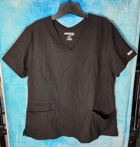 Ladies Momentum Black Stretch Scrub Top Size LG V-Neck 3 Front Pockets EPOC  - Picture 1 of 7