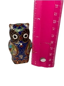 Cloisonne Over Brass Owl 3” Figurine Fun - Picture 1 of 6