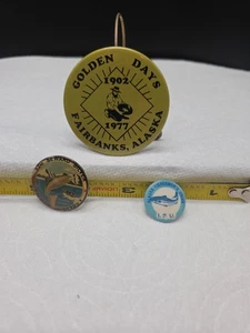 Alaska Golden Days Fishermens Union Salmon 3 Pin Backs USA Hunting Fishing - Picture 1 of 7