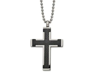 Mens Titanium Black Plated Cross Pendant Necklace with Chain (22 Inches) - Picture 1 of 3