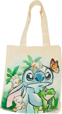 Loungefly Disney Lilo & Stitch Springtime Stitch Canvas Tote Bag Ducklings Frog - Image 1 of 4