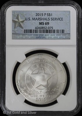 2015-P U.S. Marshals Service Commemorative Silver Dollar NGC MS 69 | UNC BU - Image 1 of 4