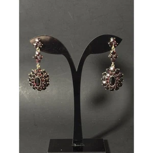 Vintage Germany 14K Screw Garnet Dangle Drop Earrings Missing One Stone. - Picture 1 of 22