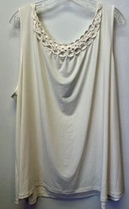 Maggie Barns Women's Plus 3X Braided Neckline Ivory Sleeveless Slinky Tank NEW - Picture 1 of 7