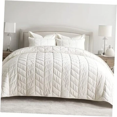  3 Piezas Lujosas Colchas King Terciopelo, Ultra Suave King (108"x96") Blanco Crema Foto 1 de 4