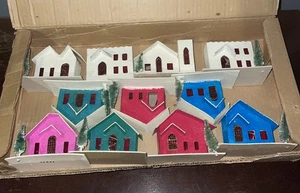 Vintage Sears 11 von 12 Stück beleuchtetes Dorf Set Putz Haus Kirche Weihnachten Japan - Bild 1 von 9