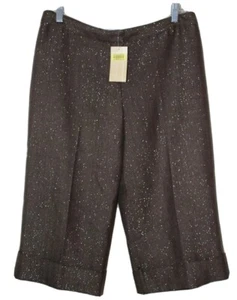 To The Max Pants Womens Size 8 Wide Leg Capri Brown Cuffed Hem Lined Wool New - Picture 1 of 5
