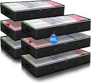 6 Pack under Bed Storage Containers Organizer, Large Capacity Underbed Clothes S - Picture 1 of 12