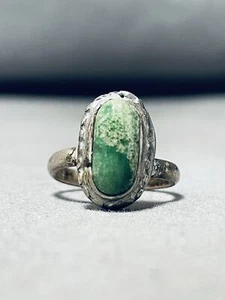 EARLY VINTAGE NAVAJO CERRILLOS TURQUOISE STERLING SILVER RING OLD - Picture 1 of 8