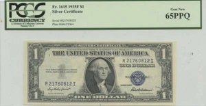 1935F $1 Silver Cert FR#1615 PCGS 65 Gem New PPQ GCC GCC Gold - Picture 1 of 3