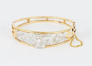 Pulsera antigua en oro amarillo 18k y zafiros blancos - Imagen 1 de 6