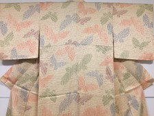 JAPANESE SILK KIMONO/ KIMONO GIAPPONESE in SETA (KOMON) Avorio/Farfalle