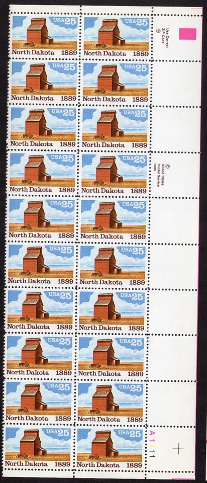 Scott #2403 North Dakota Grain Elevator Plate Block of 20 Stamps - MNH LR - Image 1 of 1