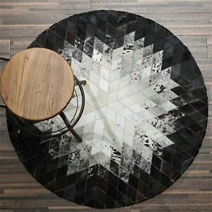 New Handmade HairOn Fur Leather Cowhide Round Rug Cow Skin Carpet Patchwork Area