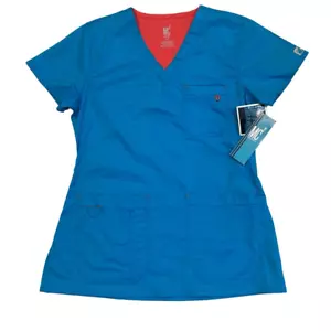 NWT MC2 Med Couture Turquoise Teal Oasi V Neck Scrub Uniform Top Women Size XS - Picture 1 of 12