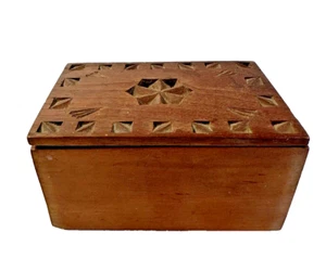 Wood Trinket Jewelry Box Home Made Hand Carved Geometric Primitive Country Boho - Picture 1 of 9
